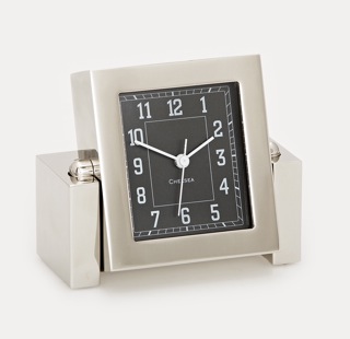 Rectangular alarm clock in brushed nickel $250