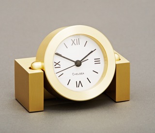 #20973 Round Desk Clock on Base, $250 brass, $275 nickel