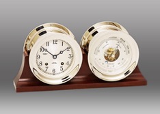 4.5 inch Chelsea ship's bell clock and barometer on double base