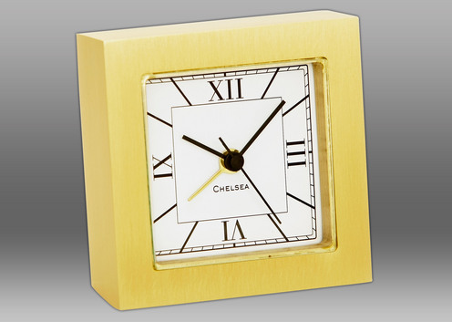 Chelsea Square desk alarm clock in brass